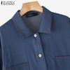 ZANZEA Women Turn Down Collar Summer Short Sleeve Blouse