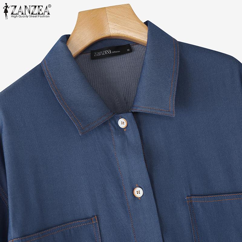 ZANZEA Women Turn Down Collar Summer Short Sleeve Blouse