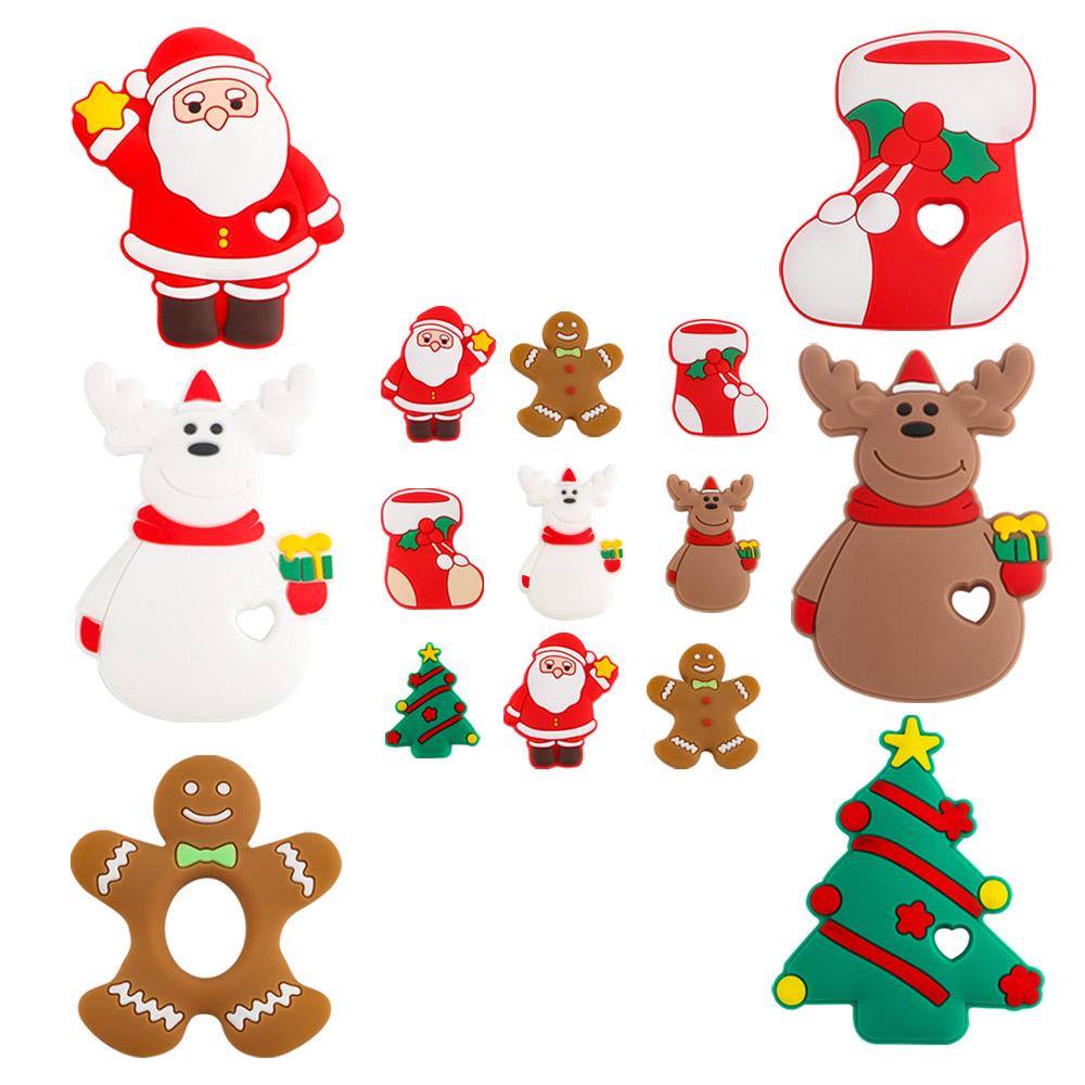 2/5pcs Christmas Series Silicone Beads Santa Reindeer Cookies Snowman DIY Pacifier Chain Jewelry Making Bulk DIY Crafts