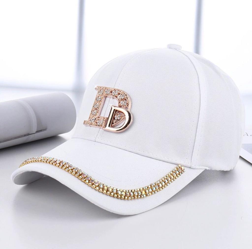 Letter D Rhinestone Baseball Cap, 100% Polyester, Adjustable Toggle Closure, Sun Protection, Casual Novelty Themed Cap