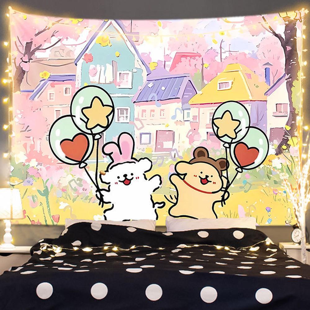 

Line Friends Щенячий Мультяшный Аниме Гобелен Свежий Стиль Настенное Полотно Декор Комнаты в Общежитии Фото Фон 74x94cm(29x37in)