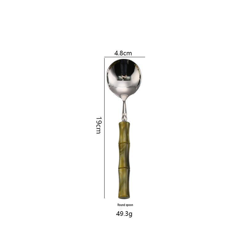 304 Stainless Steel Gold Cutlery Set with Violet Acrylic Bamboo Joint Handles: Includes Knife, Fork, and Spoon for Hotel Light Luxury Use.