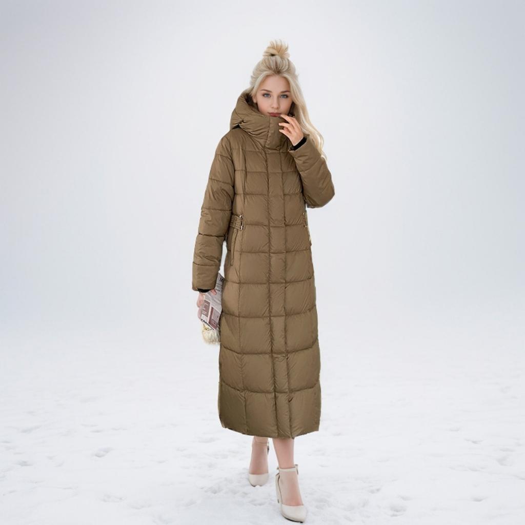 Women's Solid Fashion Casual Hooded Thickened And Extended Knee-Length Extra-Long Zipper Winter Warm Cotton Coat Down Jacket