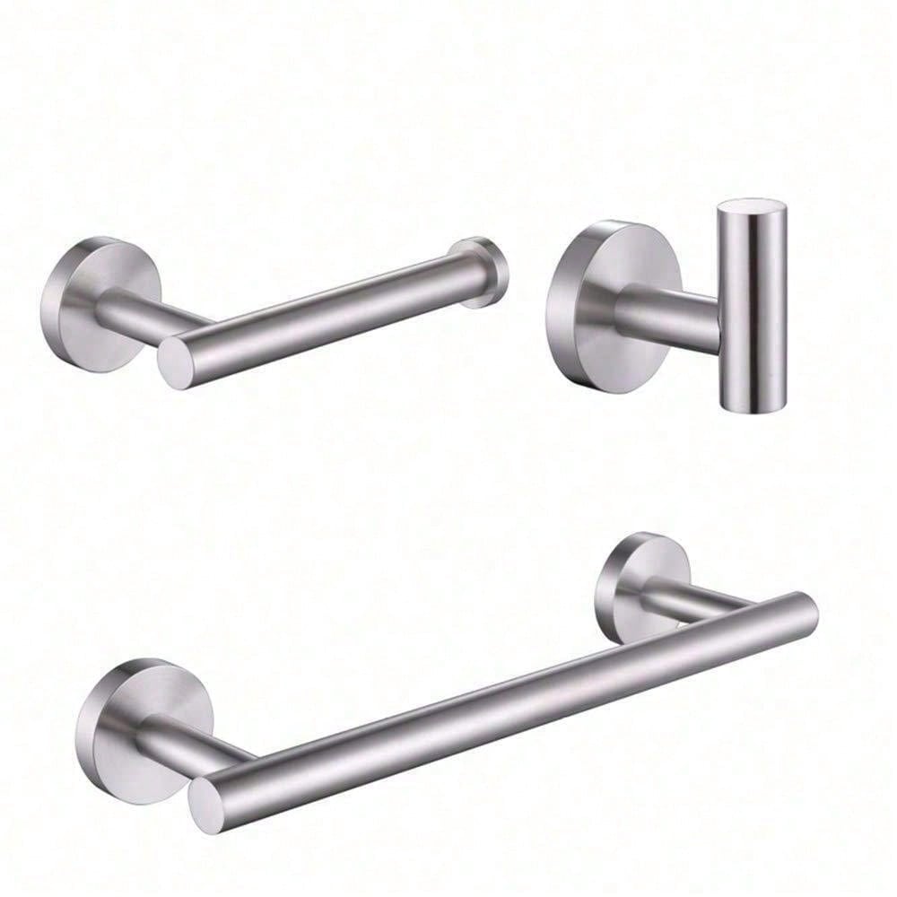 3-Pieces Bathroom Hardware Set SUS304 Stainless Steel Wall Mounted - Includes 12" Hand Towel Bar, Toilet Paper Holder, Robe Hook
