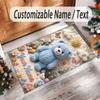 Teddy Bear Theme Crystal Velvet Rug Personalized Custom Name Text Soft Floor Mat Home Decor