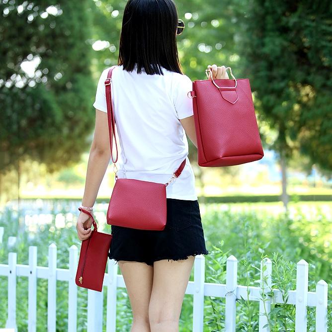Korean Creative European And American Simple Cat Iron Handbag Three-piece Set Soft Pu Material