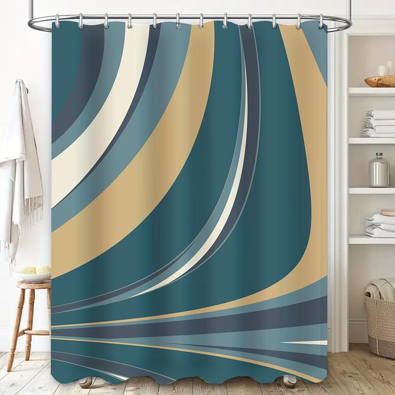 Modern Wave Pattern Shower Curtain Waterproof Fabric Bathroom Decor Privacy Liner Blue Green Yellow White