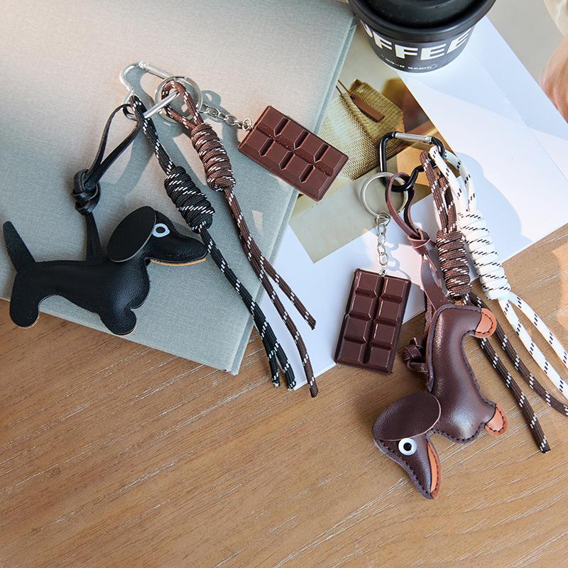 Dackel Gewebtes Seil Handgefertigte Tasche Rucksack Hängend Vintage PU Leder Quaste Handtasche Taschenanhänger CLE