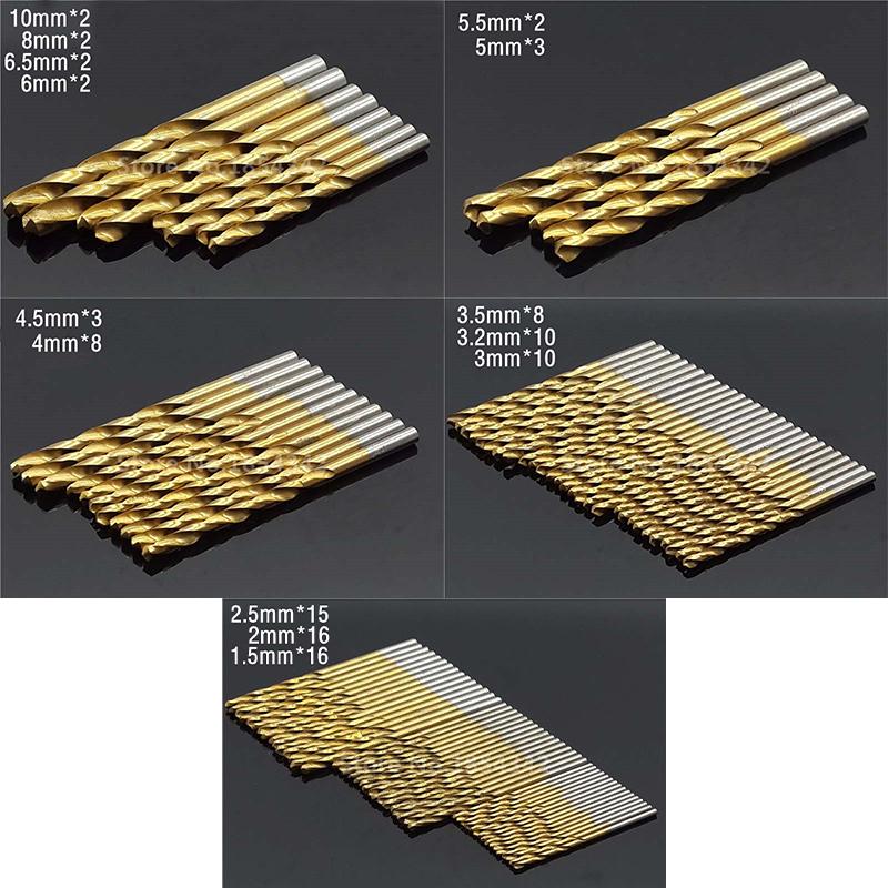 50/60Pcs Set 1- 3/3.5mm Titanium Coated High Speed Steel Drill Bit Manual Twist Drill Bits Round Shank Drill Repair Tools