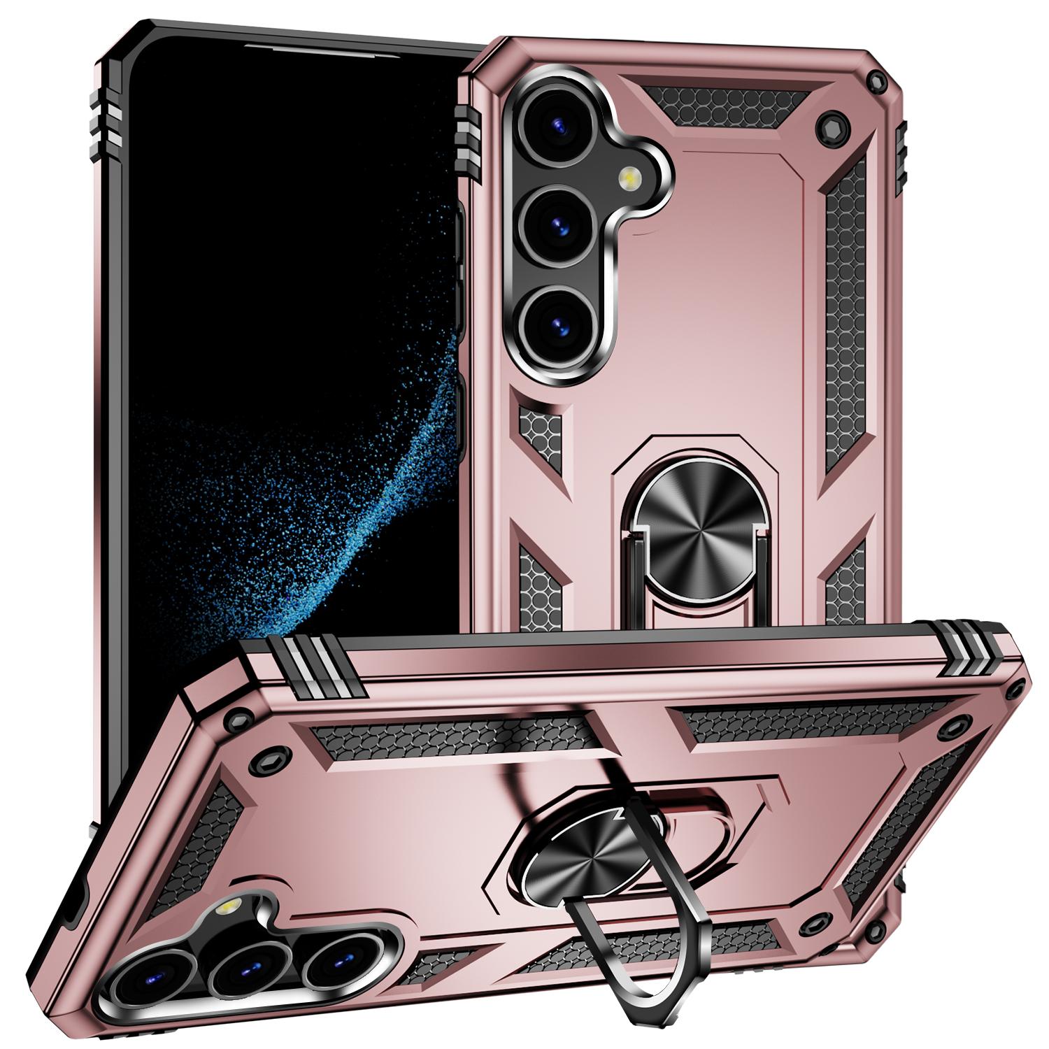 

For Samsung Galaxy S24 Case Drop-resistant PC+TPU Kickstand Phone Protector Rose Gold