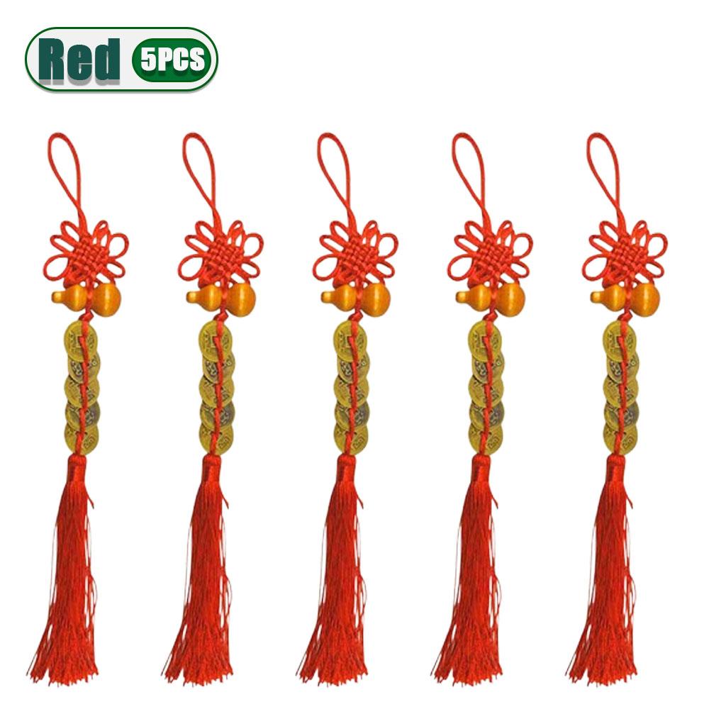 1-20PCS Wooden Gourd Copper Five Emperor Coin Pendant Chinese Knot Tassel Lucky Charm Auspicious Knot Home Decor Pendant