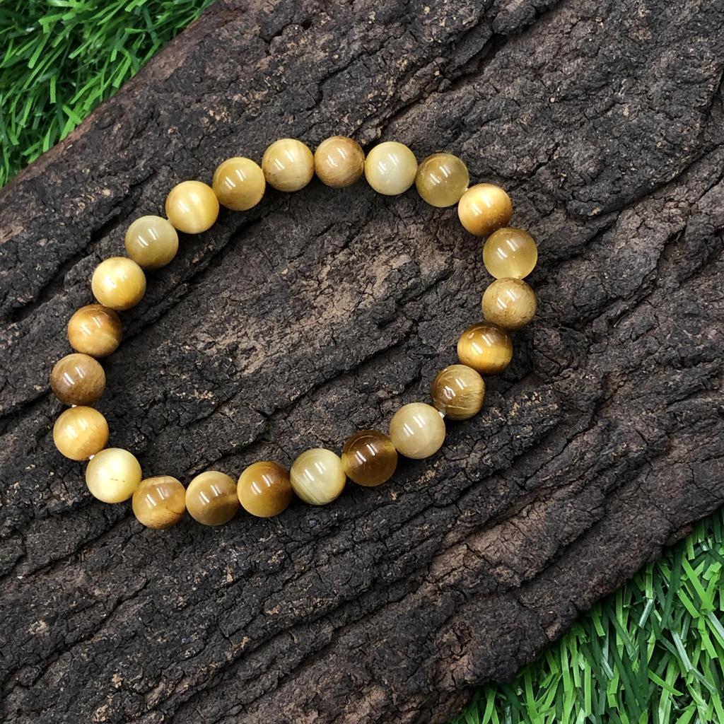 8mm Natural Yellow Star Tiger Eye Gemstone Beads Jewelry Stretch Bracelet For Good-Luck RBB-48