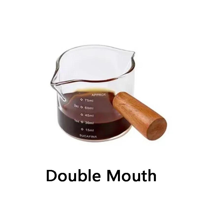 1/5PCS Glass Measuring Cup Wood Handle Glass Espresso Measuring Cup Double Single Mouth Milk Coffee Clear Mug Coffee Supplies