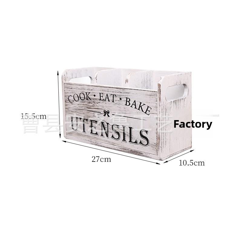 

Wooden Vintage Cutlery Organizer Box with Dividers for Kitchen and Tabletop Storage білий