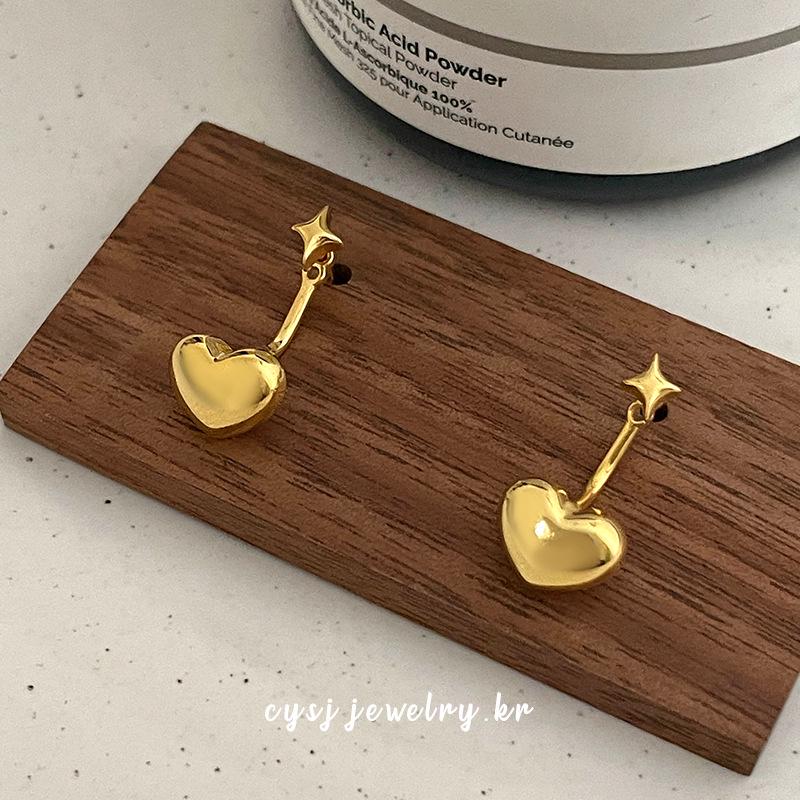 

Cuiyan S925 Silver Heart Stud Earrings - Korean Style, Sweet, Cool, Back Hanging, 2025 Edition золотой