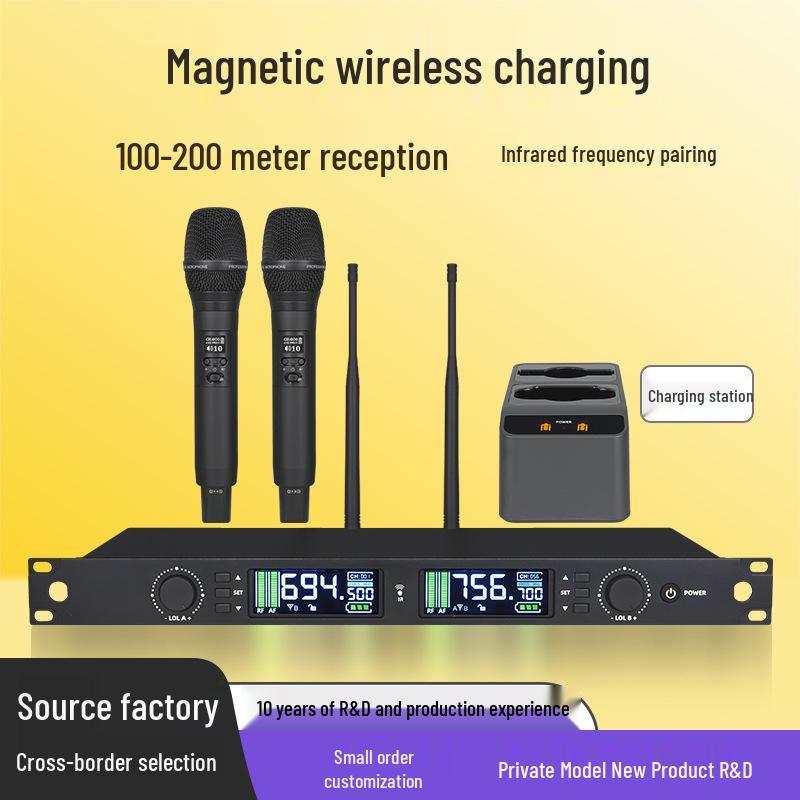 Professional Wireless Dynamic Microphone with Magnetic Charging Base