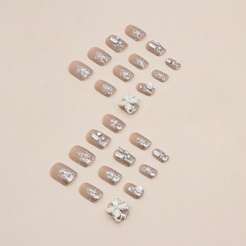 Short Square Diamond Nail Art Giant Diamond Butterfly Water Drop Diamond Wearing Nail Fake Nail Flash Champagne Nail Piece
