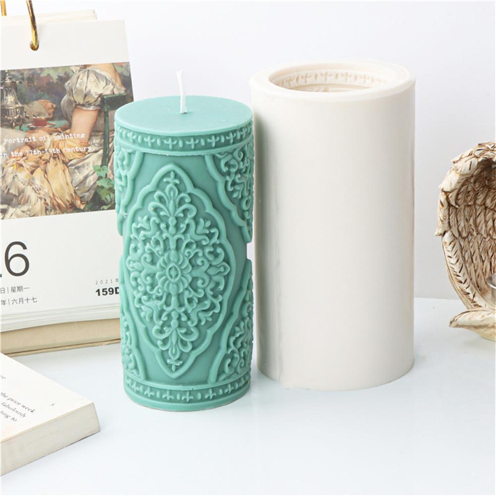 Floral Pattern Cylindrical Candle Silicone Mold Relief Cylindrical Aromatherapy Soap Mould Gypsum Silicone Molds for Home Decor