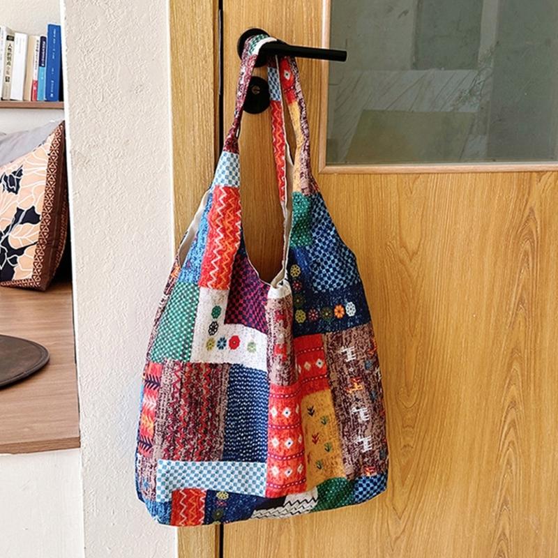 Aesthetic Canvas Toted Bag Reusable Shoulder Toted Bag for Women Casual Vacation,Shopping,Work,Gym Ethnic Style Cloth Bag