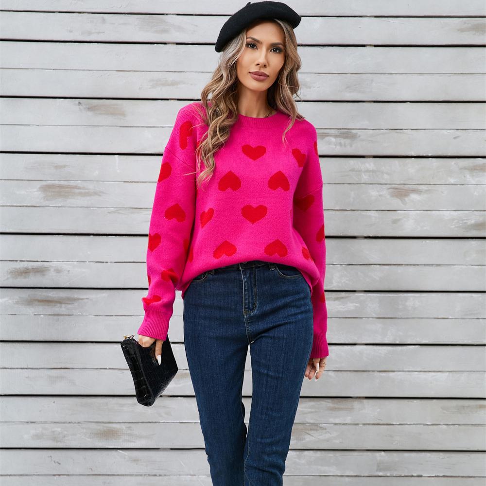 2025 Herbst und Winter Liebespullover Niedlicher Rundhals-Pullover Übergröße Pfirsichherz-Pullover
