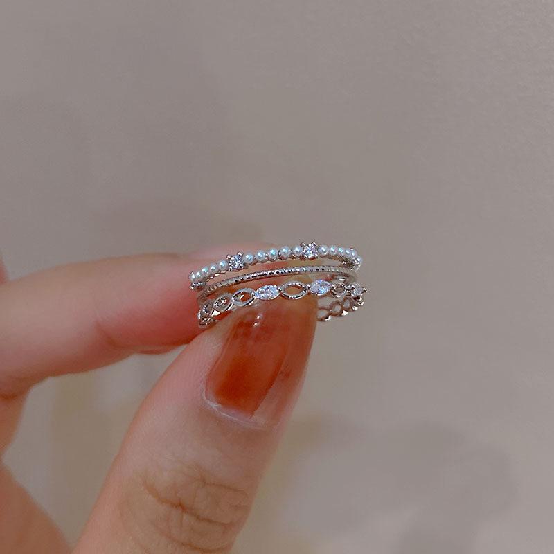 18K Gold Plated Pearl & Diamond Open Ring: High-End Fashion Jewelry for Women