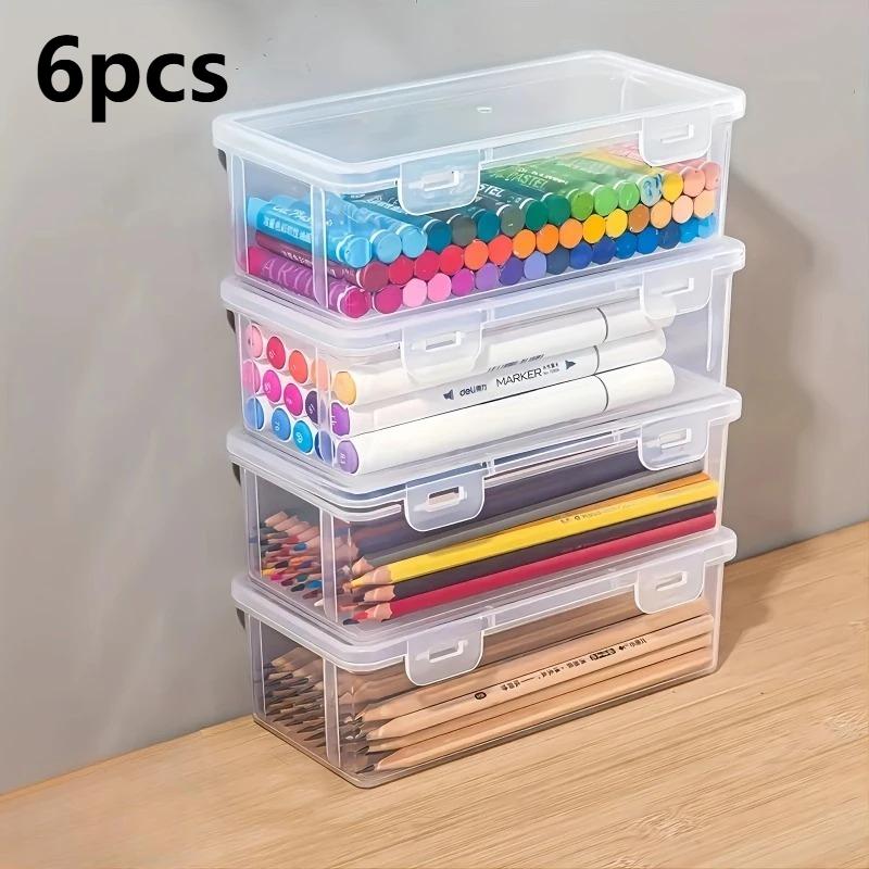 1/2/4/6pcs Large Transparent Pencil Box, Tension Mount Crayon Organizer, Portable Oil Pastel Storage Case for School Supplies
