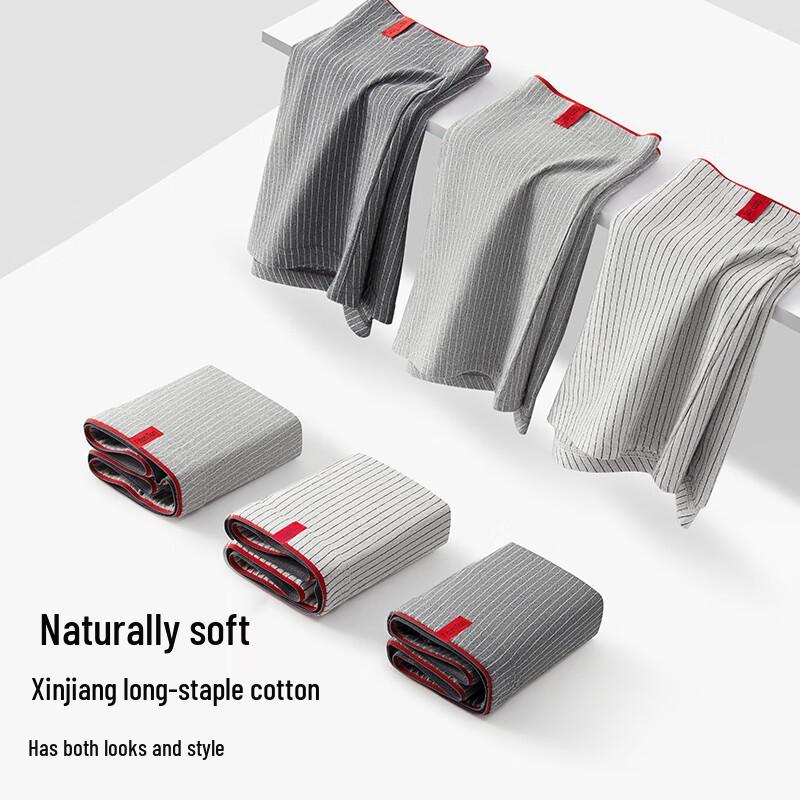 FitonTon Men's Antibacterial Mid-Waist Cotton Boxer Briefs 3-Pack