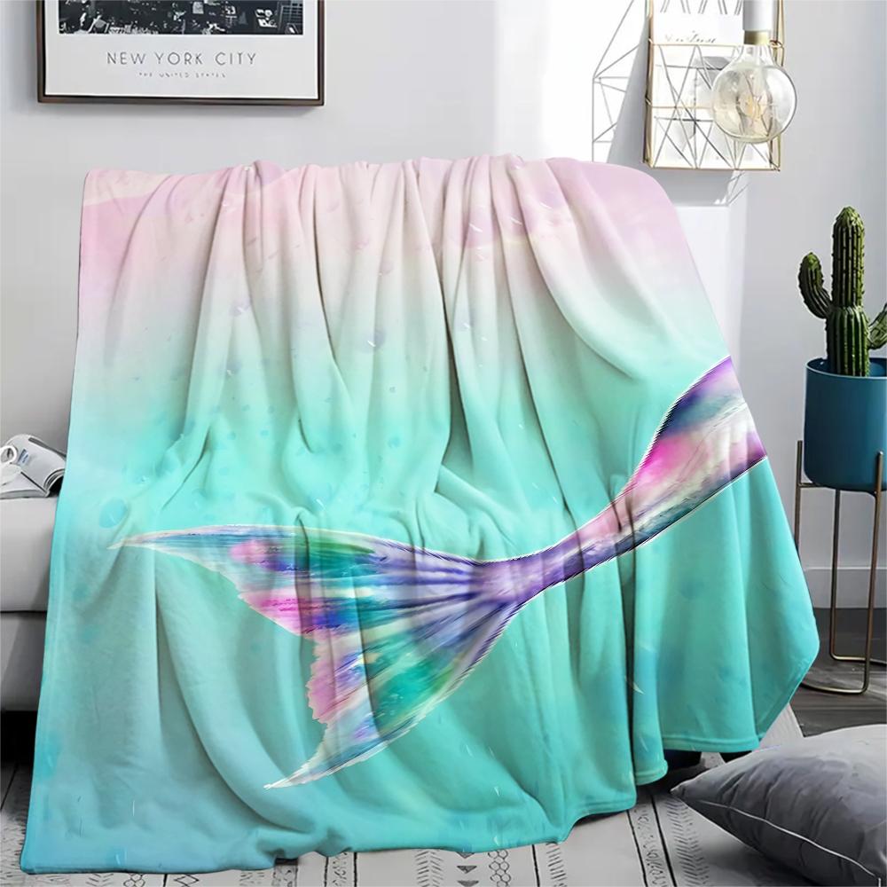 1Pc Mermaid Tail Print Flannel Blanket, High quality Comfortable for All Seasons, Home Decor, Warmth and Comfort, Perfect for Christmas Gifts