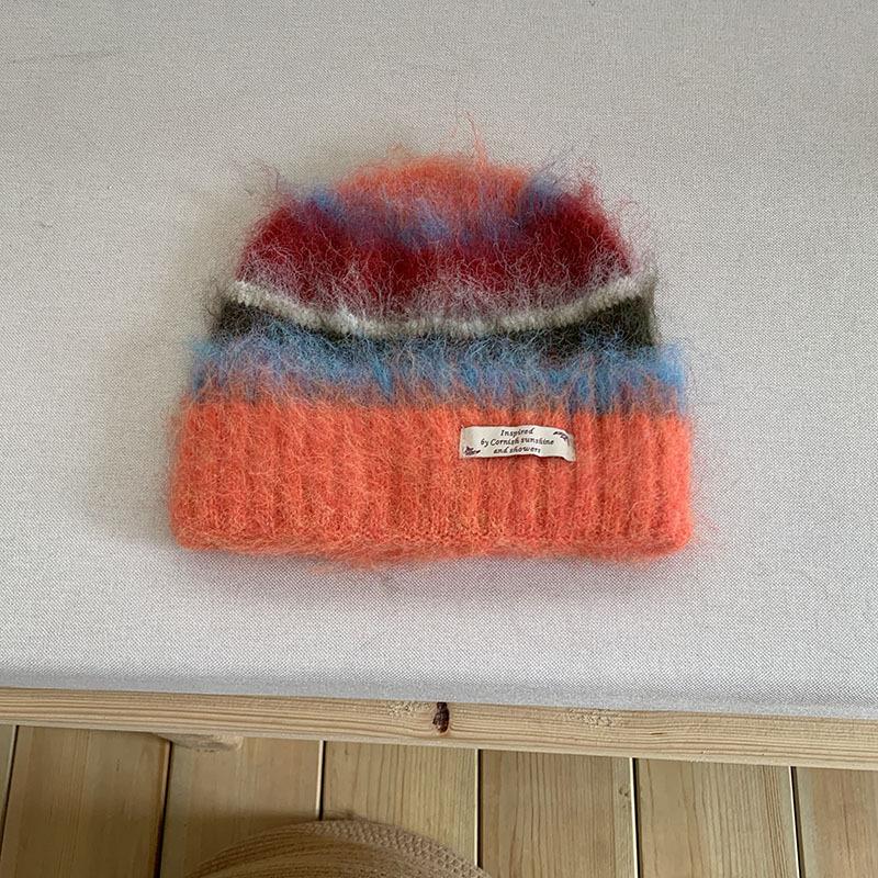 Thick Woolen Knitted Scarf Autumn Winter Rainbow Color Block Striped Versatile Anti-Cold Shoulder Wrap Scarf