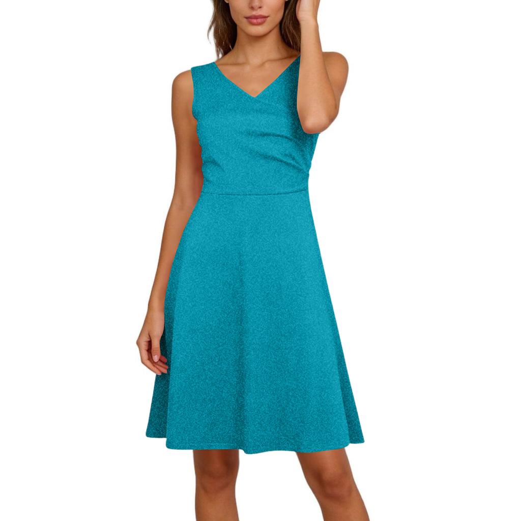 Women Elegant Sleeveless Wrap V Neck A-Line Dress