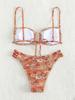 Sexy Pleate Micro Bikini Women U Neck Push Up Orange Floral Print Micro Swimsuit 2026 Summer Bathing Suit Lace Up Thong Swimwear