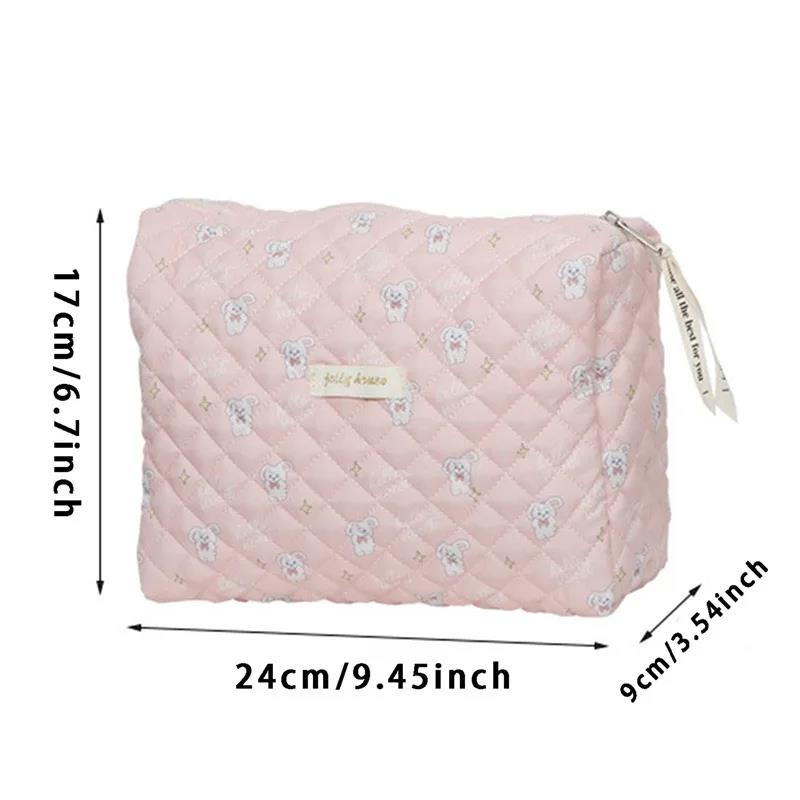 Hot Sale Practical Soft Cotton Women Zipper Cosmetic Organizer Cute Makeup Bag Large Make Up Purse Portable Handbag
