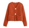 Women's 2024 European & American Knitted Sweater Jacket: 15 Colors, Autumn/Winter, Short Style with Large Pocket & Three Buttons