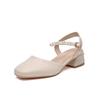 Baotou sandals summer new thick heel middle heel pearl one-word buckle with skirt back empty sandals single shoes women