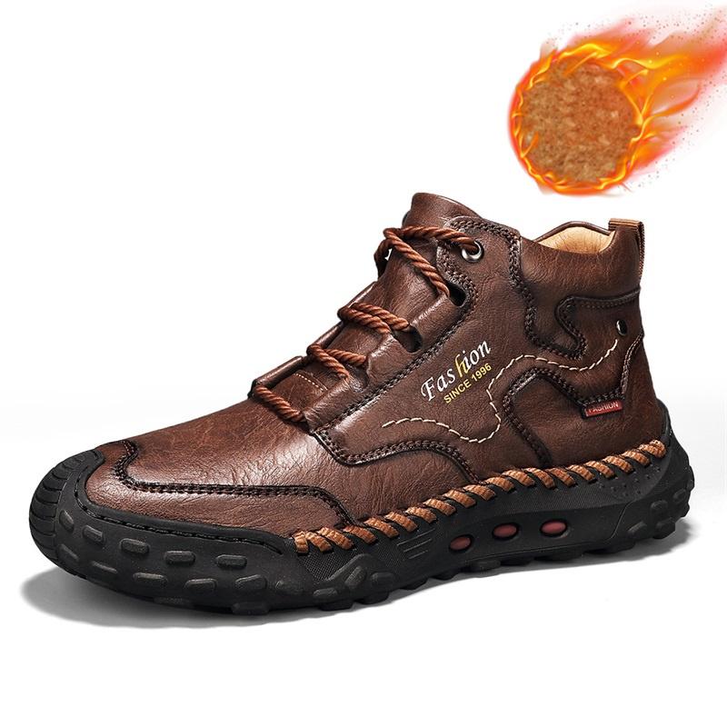 Handgestikte leren herenlaarzen Herfst Winter Casual Split leren schoenen Heren enkellaarsjes