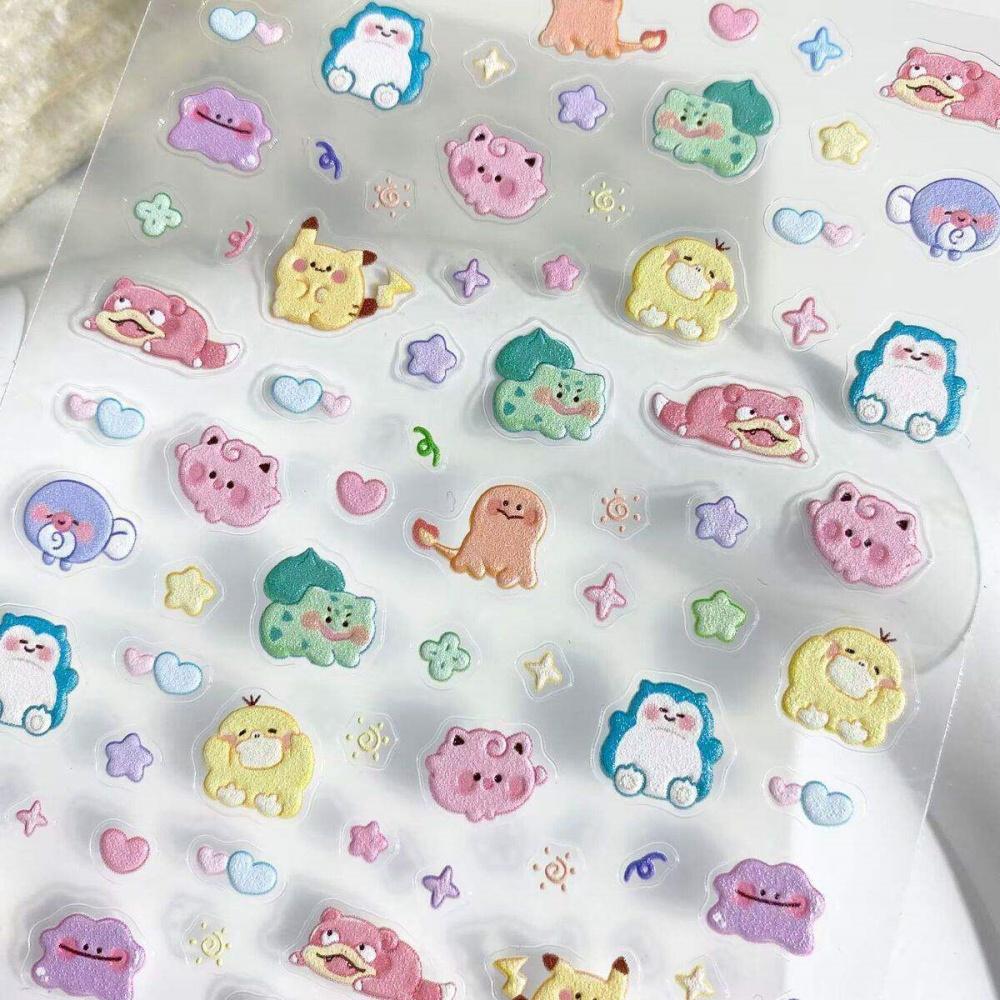 Anime PK Embossed Nail Stickers  Series Cute Nail Art Decals Self Adhesive Manicure Accessories for Salon and Home Gifts