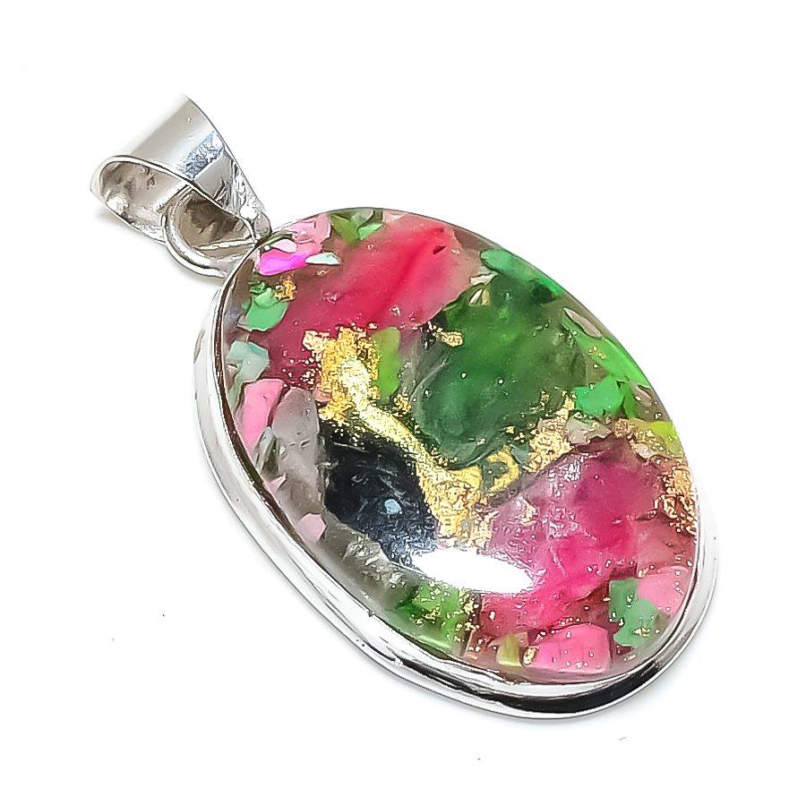 Spiny Oyster Gemstone Handmade 925 Sterling Silver Jewelry Pendant 2.01" SU-9967