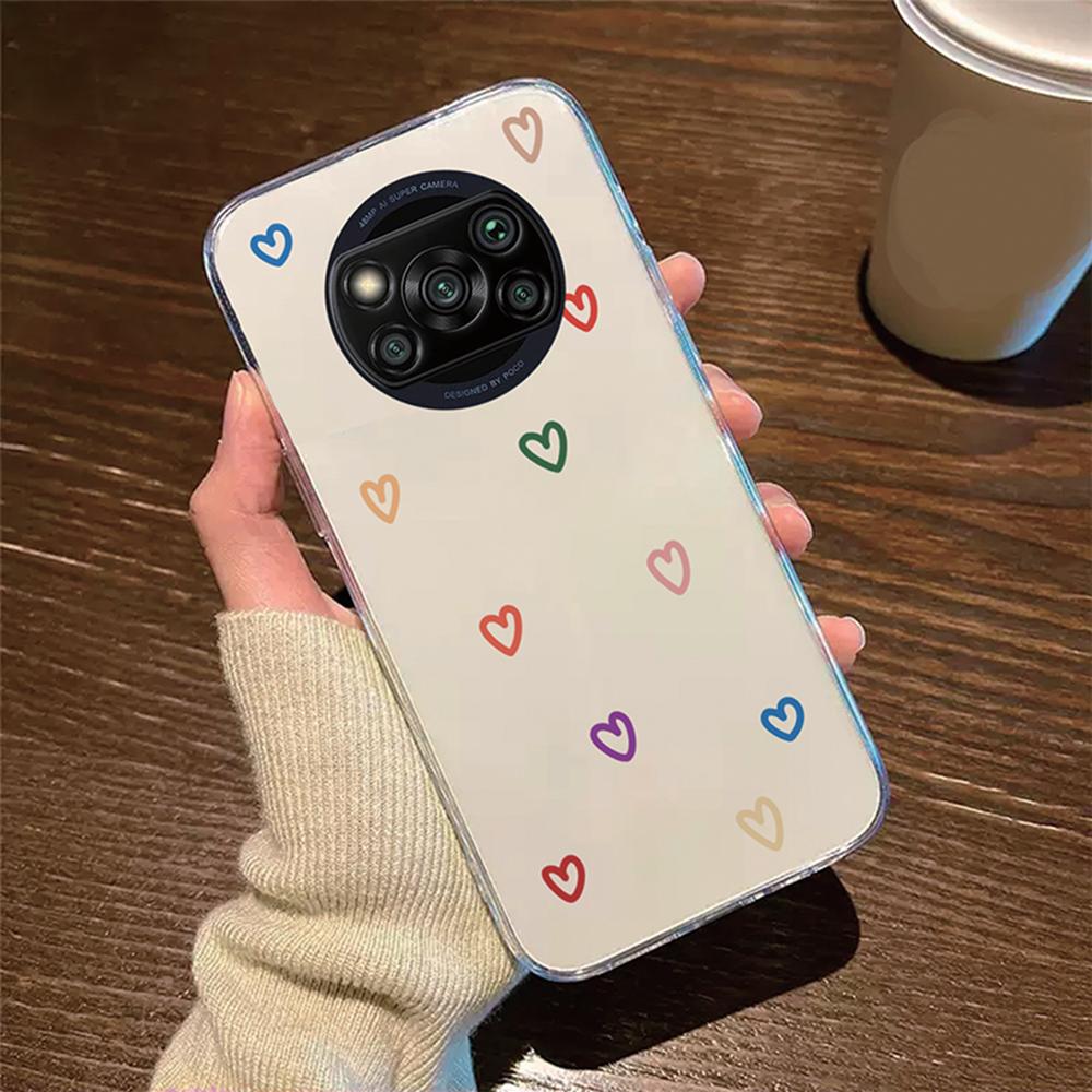 

Daisy Flower Love Heart Phone Case For Xiaomi Poco X3 X4 M4 X5 X6 Pro Artistic Marble Couple Clear Transparent Shockproof Cover Poco X3