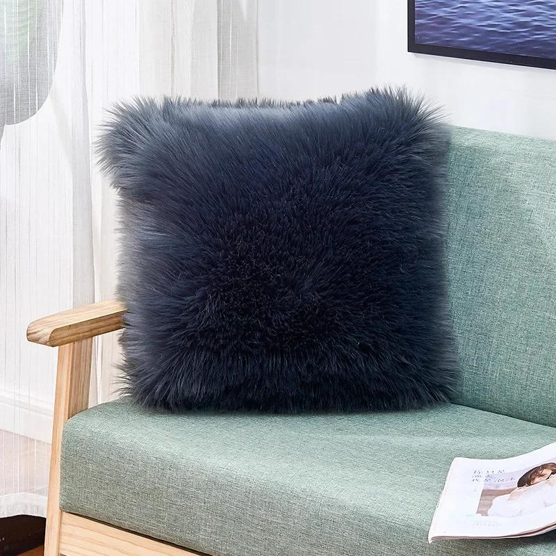 Soft Comfortable Fluffy Solid Plush Square Sofa Cushion Cover Modern Throw Pillow Case Car Sofa Home Decor Supplies 45*45cm