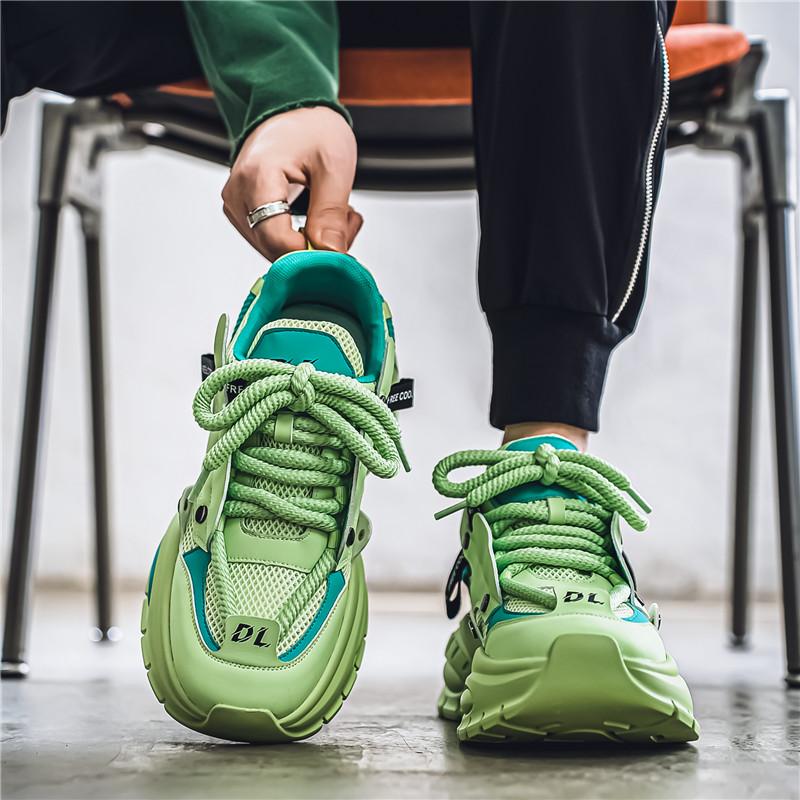 New Design Men's Green Sneakers Lace-Up Platform Men Casual Sneaker Comfortable Breathable Fashion Sneakers Man Chaussure Hommes