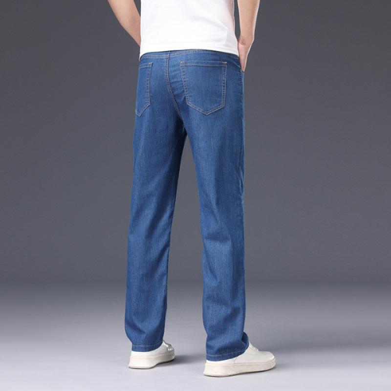 JYL Spring thin jeans men's wide and straight business novel elastic trousers