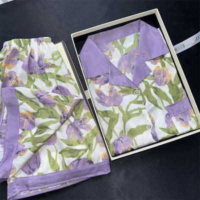 Yazlık Kadın Suni İpek Pijama Uyku Giyim Günlük Pijama Takımı Gecelikler Şort Baskılı Çiçek Gecelik Ev Takımları