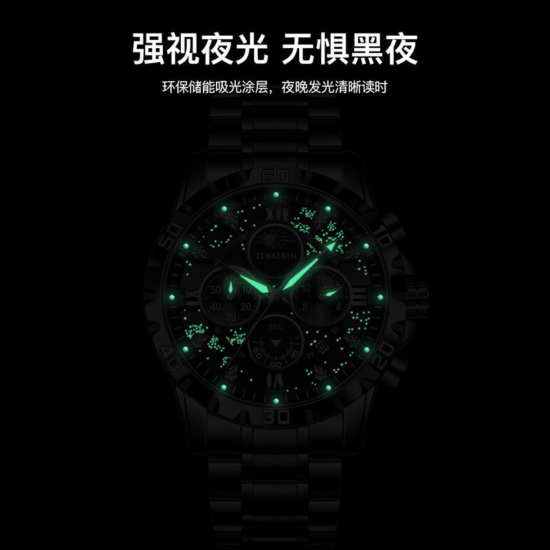 Men’s Quartz Watch Waterproof Luminous High-End Casual Wristwatch for Men Fashion Luminous Dial Calendar Stainless Steel Band