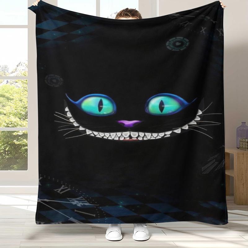 Alice im Wunderland Cartoon Cheshire Katze Flanelldecke, Ultraweiche Warme Plüschdecke für Zuhause Schlafzimmer Bett Sofa Abdeckung Kindergeschenk