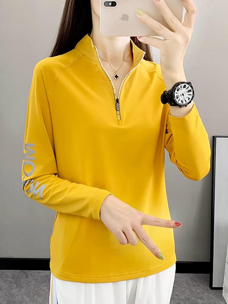 Women's Quick-Dry Long Sleeve Top for Sports, Fitness, Running, Hiking, and Mountaineering - Spring/Summer Lightweight Stand Collar Shirt.
