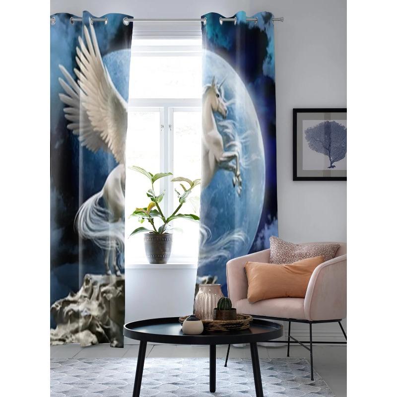 Space White Horse Window Curtains For Living Room Kitchen Modern Curtains Home Decor Blinds Drapes