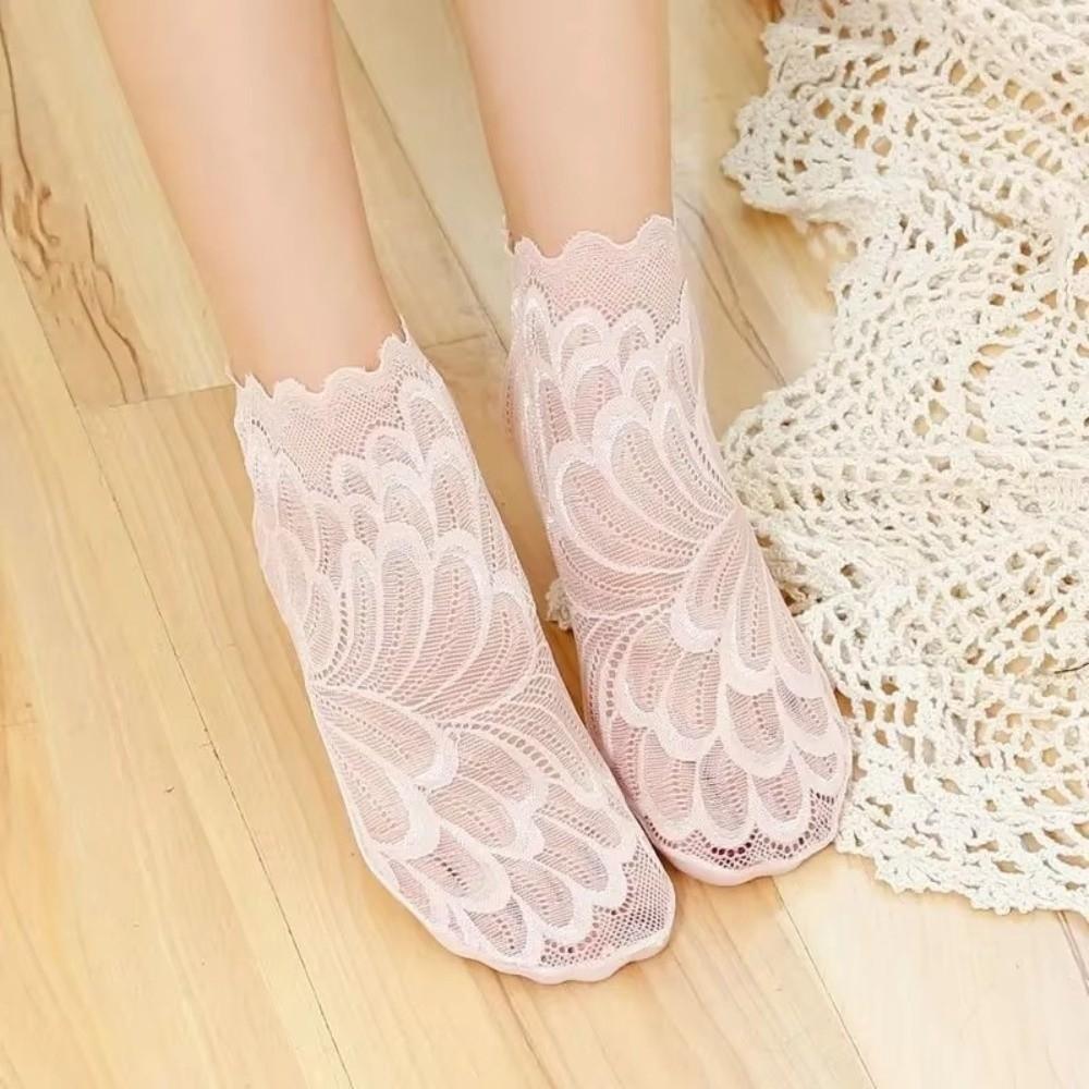 Lace Flower Mesh Boat Socks Breathable Short Socks New Lolita Socks  Women's Fashion