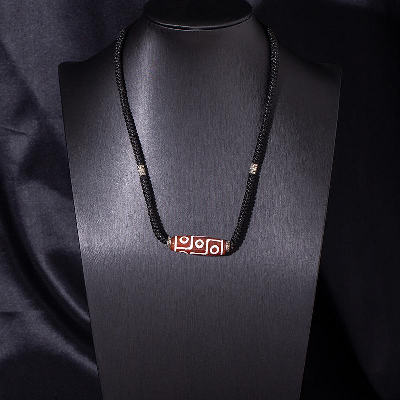 Collier Rétro Tibétain Rétractable Noir Et Blanc Neuf Yeux Perles Dzi Agate Pendentif Chaîne de Pull Style Ethnique Haut de Gamme pour Hommes Et Femmes