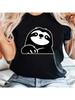 S Cute Sloth Graphic Tee - Casual Round Neck Short Sleeve T-Shirt, Stretchy Blend, Hine Washable - Perfect For Summer