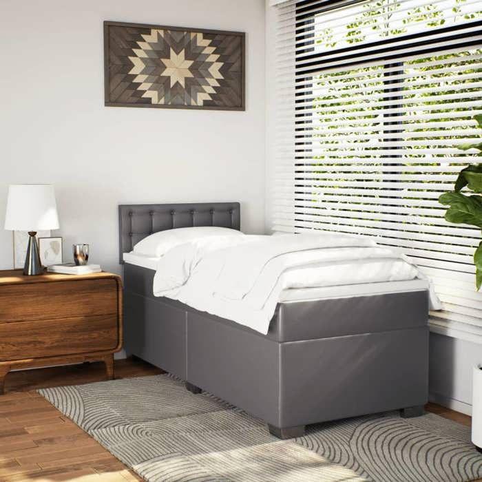 Maison Exclusive - Sommier à lattes de lit avec matelas Gris 90x190 cm Similicuir